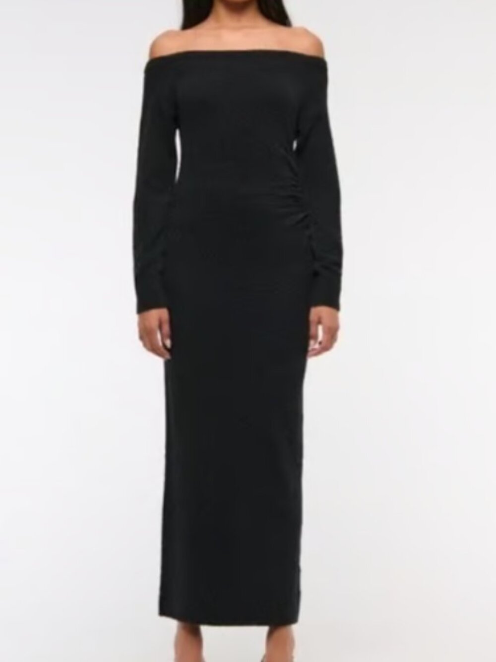 NWT Abercrombie & Fitch Black Boucle Knit Boatneck Midi Dress - Size Large